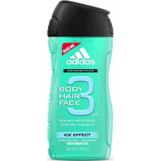 Adidas Ice Effect 3v1 Face sprchový gel na tělo, vlasy a tvář pro mužel 250 ml