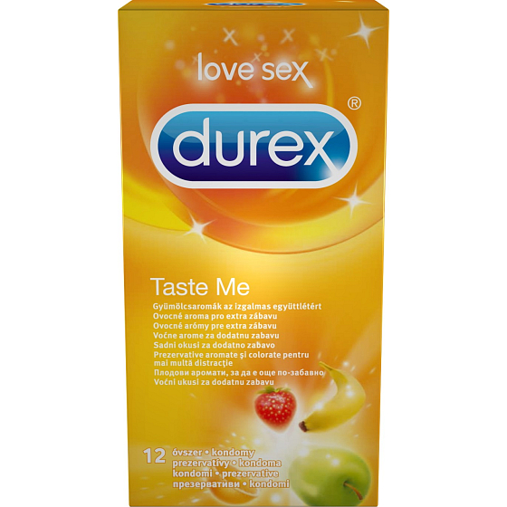 Durex Taste Me barevný kondom s vroubkovaným povrchem nominální šířka: 53 mm 12 kusů