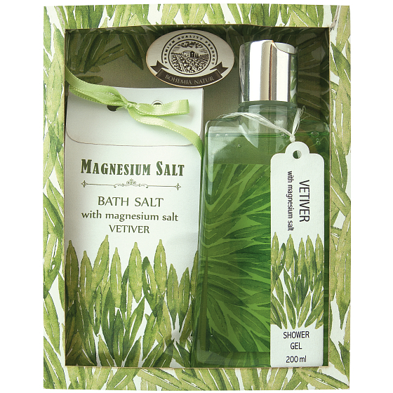 Bohemia Gifts Vetiver a Santalové dřevo s magneziovou solí sprchový gel 200 ml + sůl do koupele 150 g, kosmetická sada