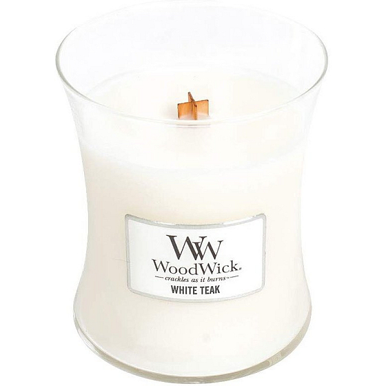 WoodWick White Teak - Bílý teak vonná svíčka s dřevěným knotem a víčkem sklo střední 275 g