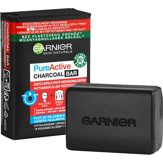Garnier Skin Naturals Pure Active Charcoal Bar twarde mydło oczyszczające do twarzy 100 g