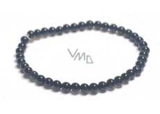 Onyx czarny bransoletka elastyczna naturalny kamień, kuleczka 4 mm / 16 - 17 cm, kamień żywotny siły