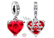 Zawieszka Srebrna 925 Disney Mickey i Minnie Mouse Murano Serce, Przewieszenie na Bransoletkę Miłość