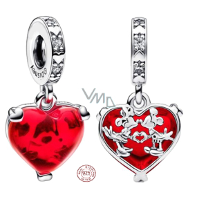 Zawieszka Srebrna 925 Disney Mickey i Minnie Mouse Murano Serce, Przewieszenie na Bransoletkę Miłość