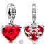 Zawieszka Srebrna 925 Disney Mickey i Minnie Mouse Murano Serce, Przewieszenie na Bransoletkę Miłość