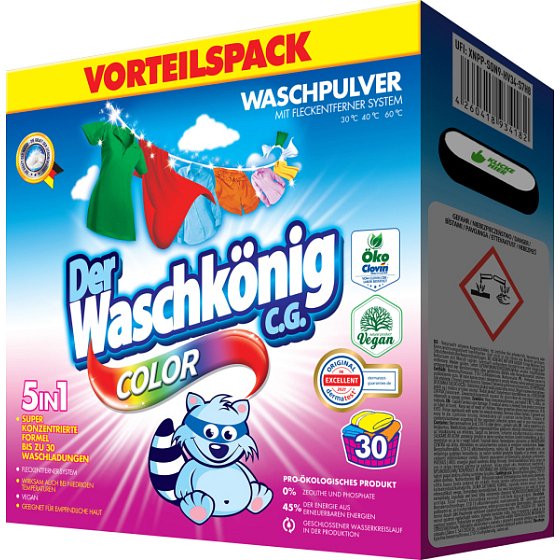 Der Washkönig Color Box proszek do prania do kolorowych tkanin 30 dawek 1,95 kg