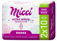 Micci Ultra Wings Sensitive wkładki intymne z skrzydełkami Duo 2 x 10 sztuk