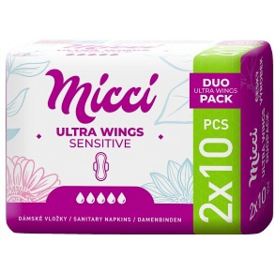 Micci Ultra Wings Sensitive wkładki intymne z skrzydełkami Duo 2 x 10 sztuk