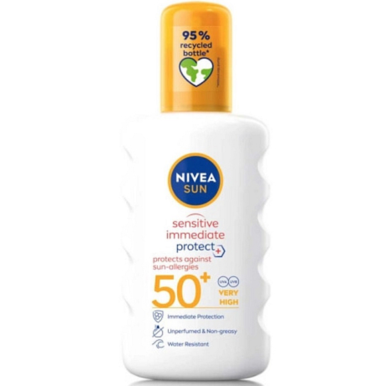 Nivea Sun OF 50+ Sensitive voděodolný sprej na opalování 200 ml