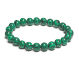 Malachit náramek elastický, kulička 8 mm / 16 - 17 cm, syntet. kámen splněných přání