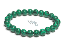Malachit náramek elastický, kulička 8 mm / 16 - 17 cm, syntet. kámen splněných přání