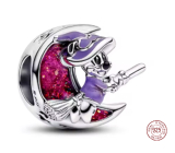 Charm Sterlingové stříbro 925 Měsíc s čarodějnicí – kouzelný amulet, korálek na náramek Halloween