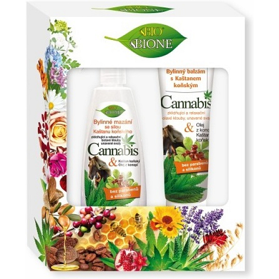 Bione Cosmetics Cannabis bylinný balzám 300 ml + bylinné mazání 260 ml, kosmetická sada