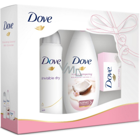 Dove Kokosové mléko a květy jasmínu sprchový gel 250 ml + antiperspirant sprej 150 ml + toaletní mýdlo 100 g, kosmetická sada Dove Kokosové mléko a květy jasmínu sprchový gel 250 ml + antiperspirant sprej 150 ml + toaletní mýdlo 100 g, kosmetická sada