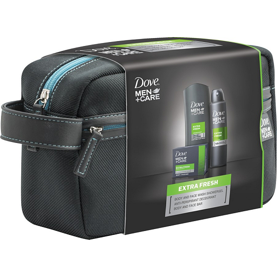Dove Men + Care Extra Fresh sprchový gel 250 ml + antiperspirant sprej 150 ml + toaletní mýdlo 90 g + Etue, kosmetická sada