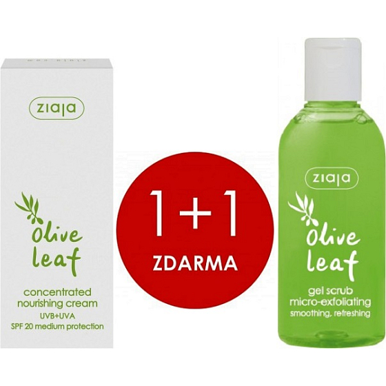 Ziaja Olivové listy gelový peeling 200 ml + SPF 20 vyživující koncentrovaný krém 50 ml, duopack