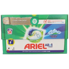 Ariel All in1 Pods Mountain Spring żelowe kapsułki do prania białego i jasnego prania o długotrwałym zapachu 24 sztuki