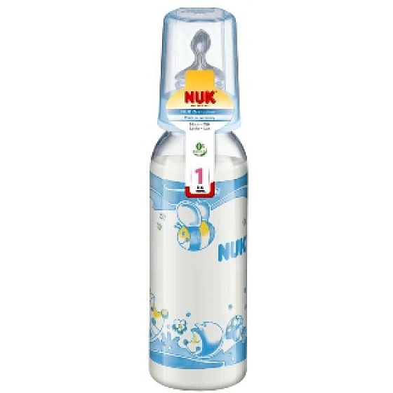 Nuk Láhev plastová kojící modrá savička silikon velikost M = mléko 240 ml