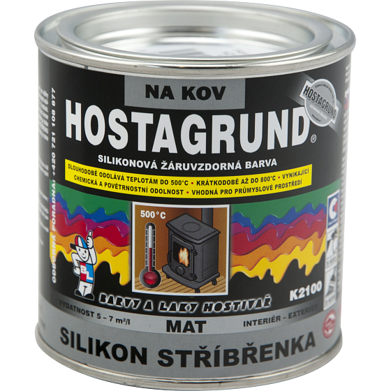 Hostagrund K2100 Silikon Stříbřenka farba na metal do 500 °C, srebrna, 350 g
