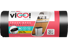 viGO worki na odpady czarne, 6 µ, 35 l, 48 × 57 cm, 50 ks