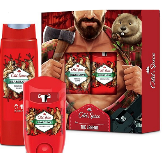 Old Spice BearGlove Lumberjack antiperspirant deodorant stick 50 ml + 2v1 sprchový gel na tělo a vlasy 250 ml, kosmetická sada pro muže