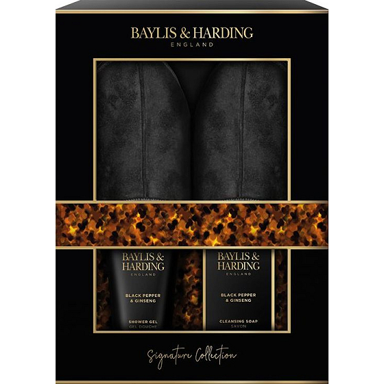 Baylis & Harding Men czarny pieprz i jaśmin żel pod prysznic 140 ml + mydło 100 g + klapki, kosmetyczny zestaw dla mężczyzn