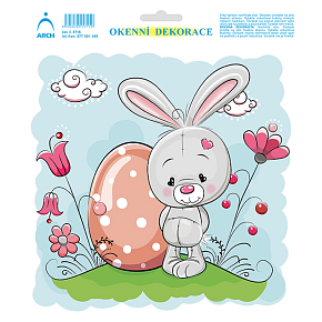 Naklejka wielkanocna, folia okienna bez kleju Zając na łące 20 x 23 cm