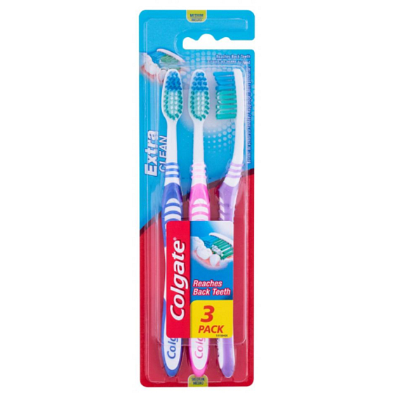 Colgate Extra Clean Medium střední zubní kartáček 3 kusy