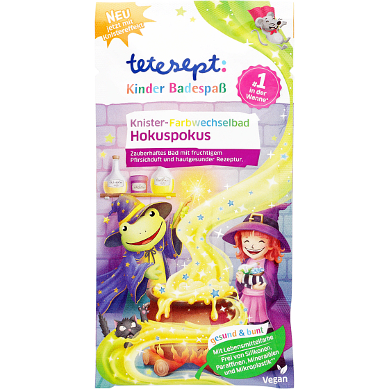 Tetesept Hokuspokus sól do kąpieli z magiczną zmianą kolorów podczas kąpieli dla dzieci 45 g
