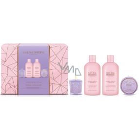 Baylis & Harding Jojoba a Vanilka pěna do koupele 300 ml + sprchový krém 300 ml + mléko na tělo a ruce 50 ml + vonná svíčka 60 g, kosmetická sada pro ženy