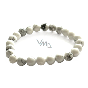 Magnezyt / Howlit biały bransoletka elastyczna naturalny kamień, kuleczka 8 mm / 16 - 17 cm, ochronny kamień, uspokajający, harmonia, pamięć Magnezyt / Howlit biały bransoletka elastyczna naturalny kamień, kuleczka 8 mm / 16 - 17 cm, ochronny kamień, uspokajający, harmonia, pamięć